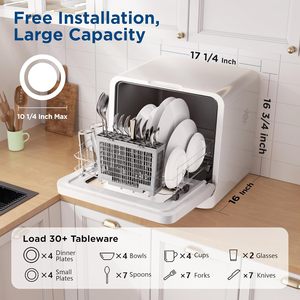 Lave-vaisselle portable de comptoir 7L avec réservoir d'eau amovible, 6 programmes de lavage, style normcore/minimaliste, matériau polyester, étanche - Product Image 3
