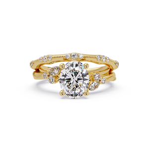 Luxury 14K Pure <b>Gold</b> Lab Grown Oval Cut Diamond Engagement <b>Ring</b> Marquise Accent Bridal <b>Set</b> Wedding <b>Rings</b> For Womens Fine Jewelry - Product Image 2