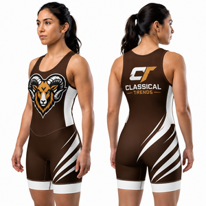 Maillot de lutte unisexe Classique Tendance Marron Blanc Imprimé par transfert thermique motif Ram sur le devant en polyester Camouflage Séchage rapide Anti-humidité - Product Image 1