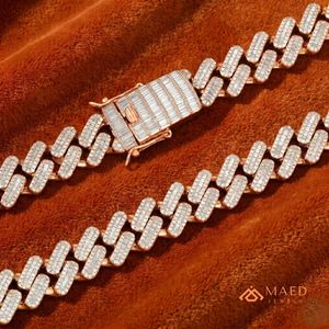 Collier en Moissanite Plaqué Or Rose, Chaîne Maille Cubaine, Bijoux Tendance pour Femmes et Hommes, Chaîne Fine Style New York, Look Moderne - Product Image 2