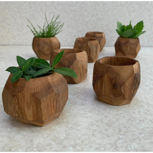 Ensemble de 3 pots de plantes d'intérieur faits à la main en bois, design géométrique écologique, pour la décoration moderne de la maison - Product Image 1