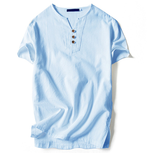 Camisa Casual de Algodón Azul Marino de Manga Corta para Hombre, Cuello en V, Estilo Deportivo, Anti-Pilling, Popelina Transpirable, para Verano - Product Image 6