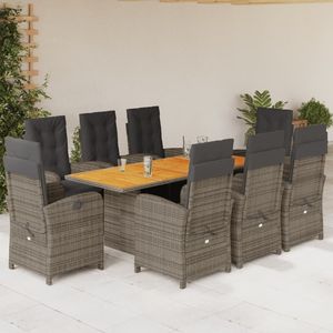 Dark <b>Grey</b> Rattan Garden <b>Dining</b> <b>Set</b> 8 Seater Teak <b>Table</b> Outdoor Furniture Contemporary Style Weather Resistant - Product Image 3