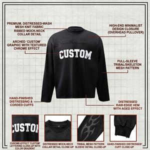 เสื้อสเวตเชิ้ตแขนยาวผู้ชายแบบตาข่ายทรงโอเวอร์ไซส์ สไตล์สตรีท คอกลม ระบายอากาศได้ดี ผ้าถัก พิมพ์ลายตัวอักษรสีดำด้านหน้า - Product Image 5