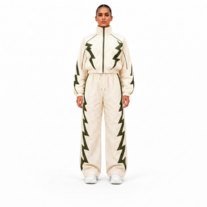 Nylon Black Full Athletic Tracksuit <b>Set</b> with Sports Jacket and Pants for Training Fitness Running Workout and Outdoor Sports - Product Image 1