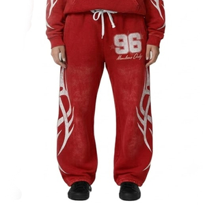 Ensemble de sweats à capuche surdimensionnés en coton 100% avec logo personnalisé brodé, couleur rouge, coupe évasée, unisexe, vente en gros - Product Image 6