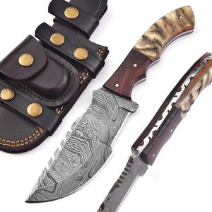 Couteau Tracker en Acier Damas de Haute Qualité, Manche en Bois Pakka, Lame Intégrale, Étui en Cuir Robuste, Vente en Gros OEM/ODM, Faible MOQ - Product Image 1