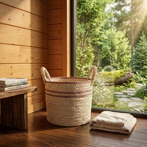 Cestas de Almacenamiento de Fibra Natural, Cesta Tejida a Mano, Cesto para Ropa Sucia, Artesanía Balinesa, Organizador Trenzado de Dos Tonos, Decoración Boho para el Hogar - Product Image 4