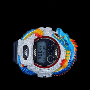 Reloj Dragon Bezel plateado con diamante de talla brillante redonda - Reloj unisex para hombre o mujer, reloj de pulsera de diamantes premium para eventos - Product Image 1