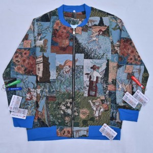 MRI Made Custom Design and Logo Men's Patchwork Bomber <b>Jackets</b> Blue Collar Zipper Front Printed Design Casual Style Autumn Wear - Product Image 5