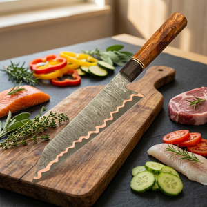 Couteau de chef Kiritsuke SIZZCO en cuivre damas fait main, style japonais, manche en bois de rose, ambidextre, lame de 6-7,9 pouces, qualité supérieure, personnalisé - Product Image 1