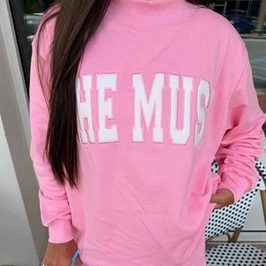 The Muse Premium Oversized <b>Mock</b> <b>Neck</b> Sweatshirt Women Cotton Blend Custom Letter Applique Embroidery Pullover - Product Image 3
