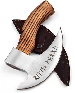 Handmade Viking Pizza Cutter with Rosewood <b>Handle</b> - Super Sharp Carbon Steel <b>Axe</b> Blade, Pizza <b>Axe</b> with Sheath - Product Image 1
