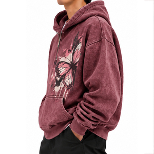 Mens Boxy Fit Acid Washed Quarter Zip Hoodie Wholesale Manufacturer Custom <b>Bulk</b> Apparel Cotton Fleece French <b>Terry</b> Drop Shoulder - Product Image 6