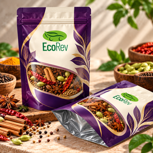 EcoRev Premium Spice Mix Stand <b>Pouch</b> Resealable Zipper Top Recyclable Food Grade BOPP/VMCPP Laminated Packaging ECO64 Model Made - Product Image 1