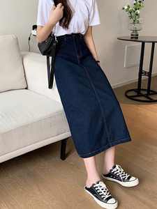 डेविन जीन स्कर्ट लंबी स्कर्ट jean डेनिम एक लाइन लोचदार कमर जींस स्कर्ट महिलाओं के लिए - Product Image 4