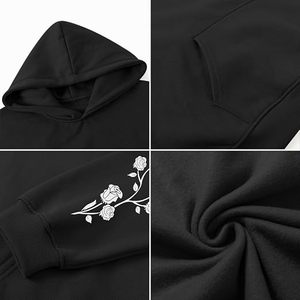 เสื้อฮู้ดพิมพ์ลายดอกไม้สีดำสำหรับผู้ชาย ทรงโอเวอร์ไซส์ ผ้าฝ้ายถัก สวมใส่สบายๆ ในฤดูใบไม้ร่วง มีกระเป๋า ดีไซน์โลโก้ด้านหน้า เสื้อฮู้ดผู้ชาย - Product Image 5