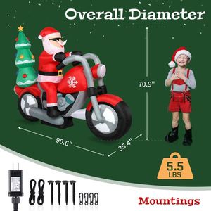 Decorazione da Giardino Gonfiabile Natalizia da 18W con 7 Luci LED, Babbo Natale in Moto, 1,8m, per Esterni - Product Image 2