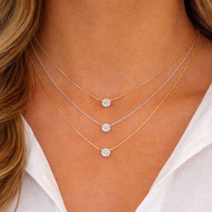 Collar Solitario de Diamante de Corte Brillante Flotante Chapado en Oro sobre Plata, Perforado con Láser, Certificado IGI, Cultivado en Laboratorio, Cadena Ajustable - Product Image 1