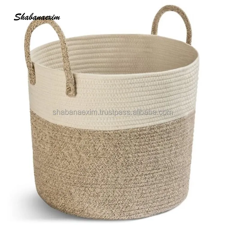 Cotton Woven Basket Rope Storage Laundry Baskets Handmade Decorative Home Indian Basket