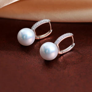 High Quality 8-9mm Freshwater <b>Pearl</b> <b>White</b> <b>Earrings</b> for Women S925 Silver Ear Studs with Flawless Buckles - Product Image 1