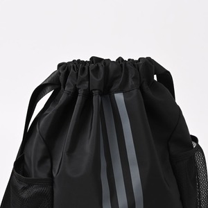 Unisex <b>Black</b> Drawstring <b>Backpack</b> With Mesh Side Pockets And Zippered Bottom Compartment For Outdoor Sports Casual Use - Product Image 3