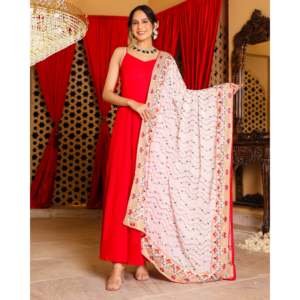 Ensemble de costume en mousseline de soie rouge taille XS pour femmes Amaira - Product Image 2