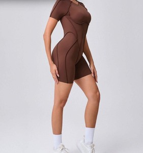 Ensemble de yoga athlétique une pièce sexy pour femme, combinaison de sport coupe-vent unie en polyester/coton pour l'automne - Product Image 4