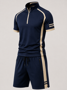 Men's Sporty Hooded Short Sleeve <b>Top</b> Shorts Set Solid Pattern Quick Dry Knitted Polyester Streetwear Winter 300g - Product Image 4