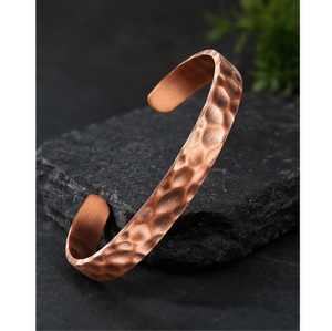 Handmade Solid Copper Flat Band Bangle Vintage Antique Hammered Copper Cuff Bracelet - Product Image 4