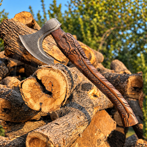 High Quality Hand Engraved Viking Axes Stainless Steel Blade Pick Head Axe Fish Carved Runes Rose Wood Handle Hunting Axe - Product Image 2