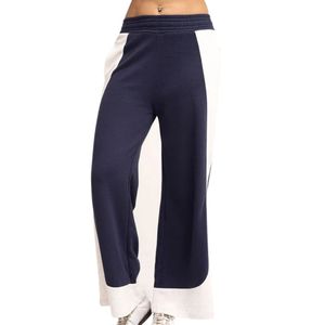 Women's Navy Blue and White Color Block <b>Wide</b> <b>Leg</b> Sweatpants Elastic Waist Casual <b>Lounge</b> <b>Pants</b> Relaxed Soft Comfortable - Product Image 1