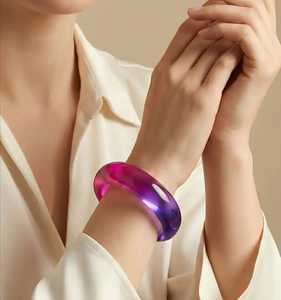 Trendy Acrylic & Resin <b>Bangle</b> <b>Bracelet</b> with Purple and Pink Gradient Color for Women's Fashion-Islamic Gift - Product Image 2