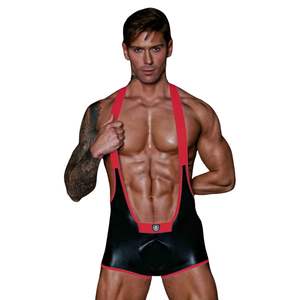 Débardeur en dentelle éco-responsable noir et rouge pour homme – Tenue de club extensible, ajustée et sexy pour soirée - Product Image 6