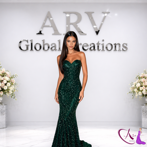 Vestido de noche ajustado con lentejuelas verde esmeralda |   Vestido de Fiesta de Lujo sin Tirantes para Invitadas de Boda |   Mezcla de Poliéster Premium Ecológica - Product Image 2