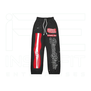 Conjunto de 2 piezas de sudadera con capucha y cremallera para hombre, diseño de canalé negro y rojo, con pedrería, estilo urbano, manga larga, a la moda - Product Image 3