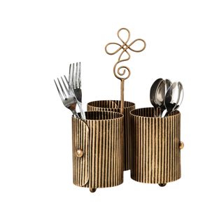 Juego de dos portacubiertos de acero inoxidable con acabado plateado, organizador de cubiertos para encimera, soporte para utensilios. - Product Image 3