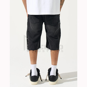 Shorts en jean unisexe à strass, taille haute, ornés de cristaux étincelants, style streetwear tendance pour l'été - Product Image 4