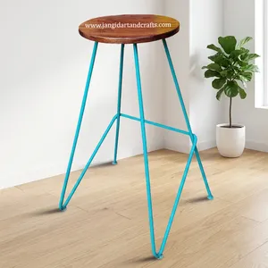 Industrial Modern Durable Eco-Friendly <b>Bar</b> <b>Stool</b> with Wooden Top <b>and</b> Metal Frame for Commercial Use - Product Image 2