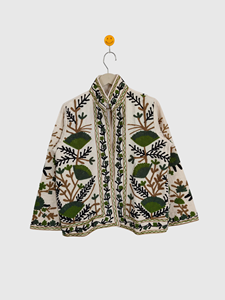Veste à col mandarin à motif floral brodé à la main, manches longues, coton, taille plus pour femmes, vêtements d'automne - Product Image 1