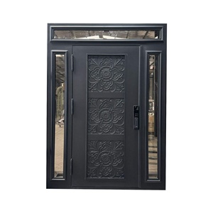 Royal Luxury Traditional Wrought Iron Entry Door Geometric Glass Panels Arched Design <b>Swing</b> Style Water Resistant Exterior Door - Product Image 1