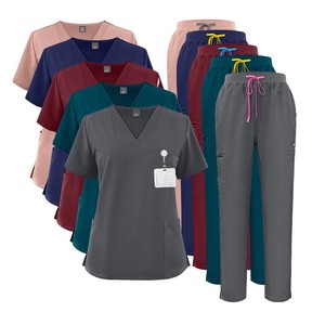 Tenues d'infirmières personnalisées pour femmes, ensembles de blouses et pantalons en coton et polyester, uniformes d'hôpital, hauts à col en V, plusieurs couleurs, vêtements médicaux - Product Image 1