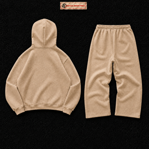 Ensemble de survêtement beige personnalisé pour homme, sweat à capuche oversize et pantalon de jogging, motif lignes géométriques, streetwear, sportswear, vente en gros - Product Image 6