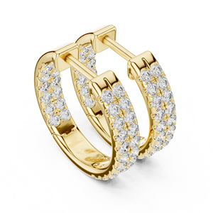 14K 18K <b>Solid</b> Gold Inside-Out Double Row Round Cut Lab Grown Diamond Huggie <b>Hoop</b> <b>Earrings</b> DEF VVS Fine Jewelry for Women Gifts - Product Image 4