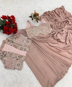 Sari listo para usar, muy vendido, para mujer, diseño étnico, para fiestas, bodas, festivales, colección boutique, rosa claro 82846 BB-59 - Product Image 5