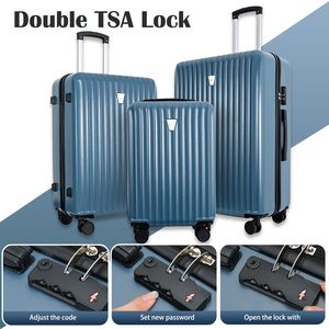 Set di Valigie Rigide da Viaggio in 3 Pezzi con Doppie Ruote Girevoli e Serratura TSA, Valigie con Ruote di Grande Capacità per Viaggi in Famiglia - Product Image 5