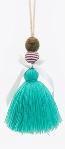 Adorno colgante decorativo con borlas, pompón turquesa y cuentas a rayas para tiradores de armario - Product Image 3