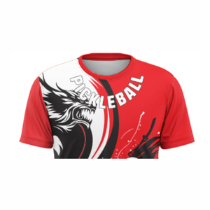 Maillot de pickleball rouge à manches courtes, col rond, imprimé par sublimation, en polyester anti-humidité, coupe athlétique unisexe, vêtement toutes saisons - Product Image 2