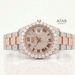 Montre AFAR Jewels Iced Out Moissanite avec cadran en acier inoxydable, chiffres romains et calendrier pour homme - Product Image 1