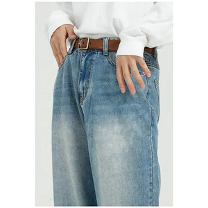 High Waist Wide Leg Stonewashed Denim Jeans Loose Fit Cotton Casual Style Men's Spring Wear Men's Jeans - Product Image 4